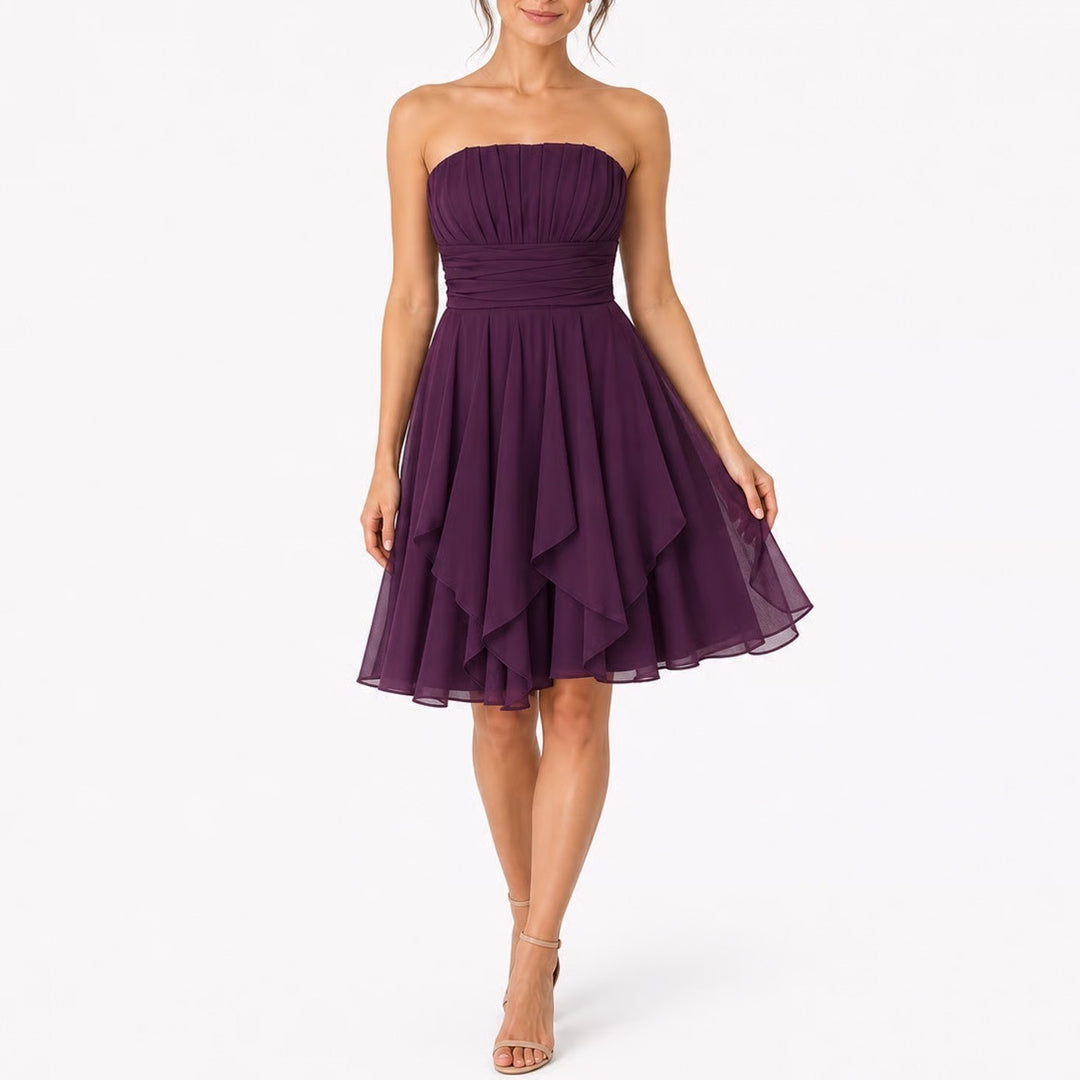 Davids Bridal Plum Purple Chiffon Strapless Ruffle Cocktail Dress Womens 2