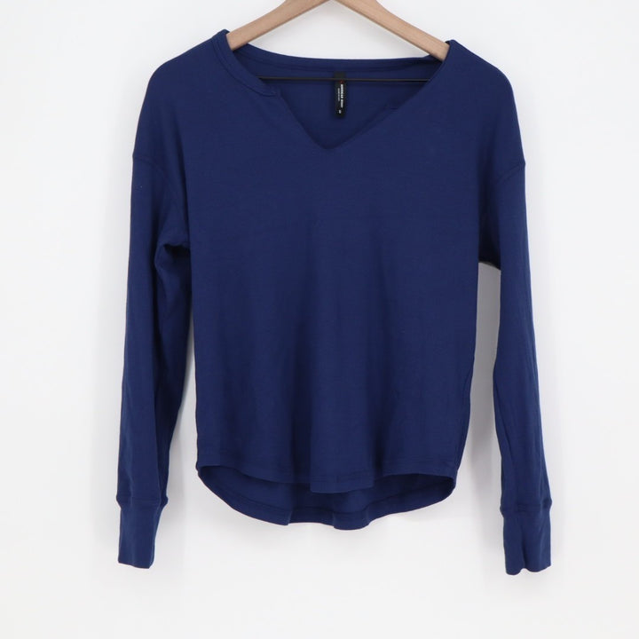 American Giant Luxe Rib V Notch Tee Shirt Women Small Midnight Blueprint Stretch