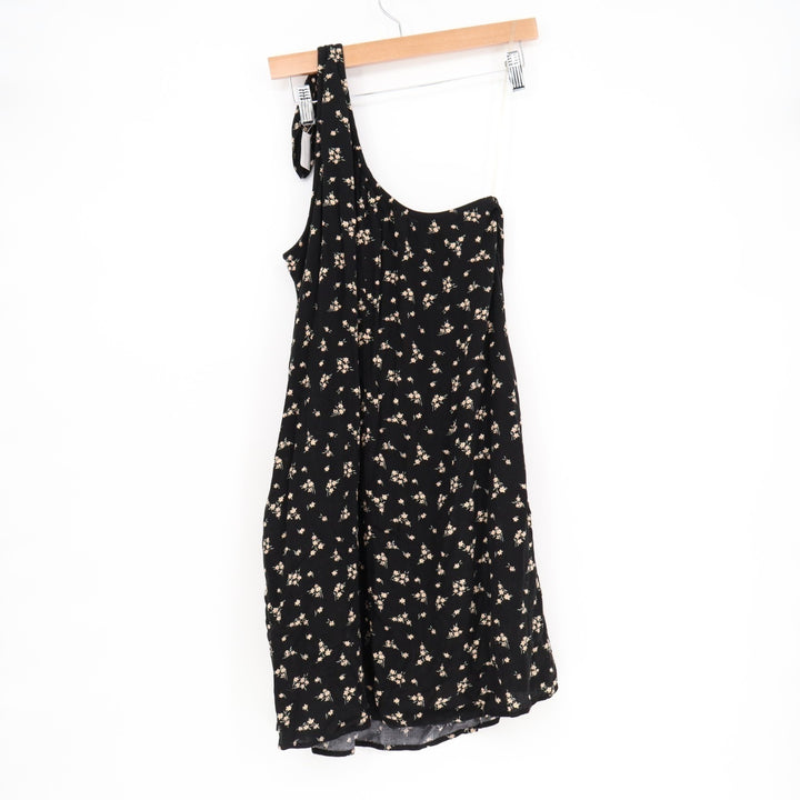 American Eagle Outfitters One Shoulder A Line Dress Womens Medium Black Floral