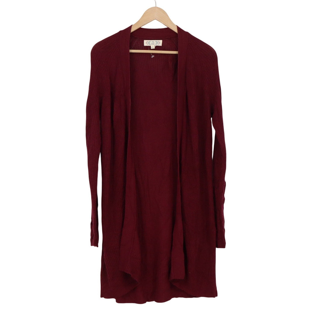 Pink Rose Burgundy Open Front Longline Cardigan Sweater PF737000 Large
