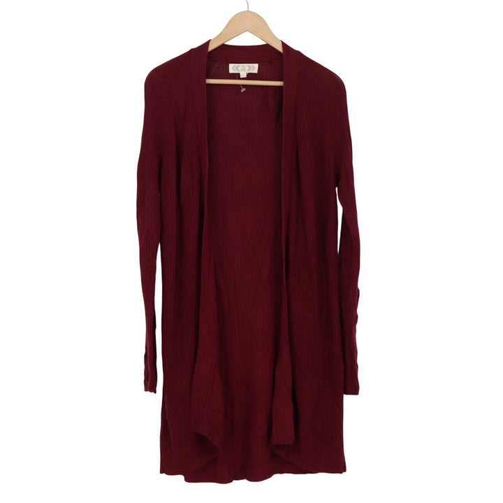 Pink Rose Burgundy Open Front Longline Cardigan Sweater PF737000 Large
