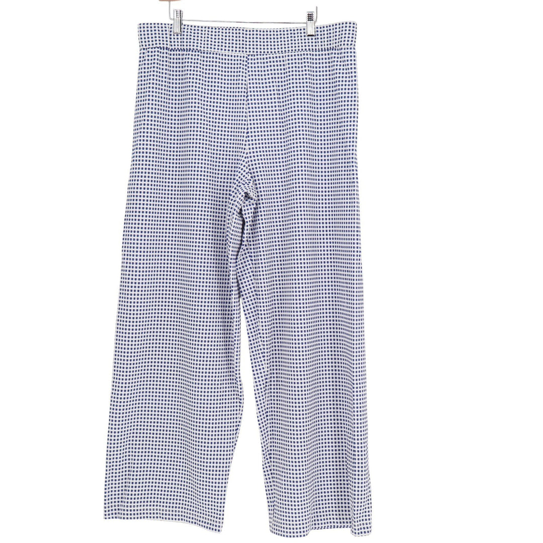 Marc Bouwer Unlimited Blue White Gingham Wide Leg Pants XL Textured Stretch SKU