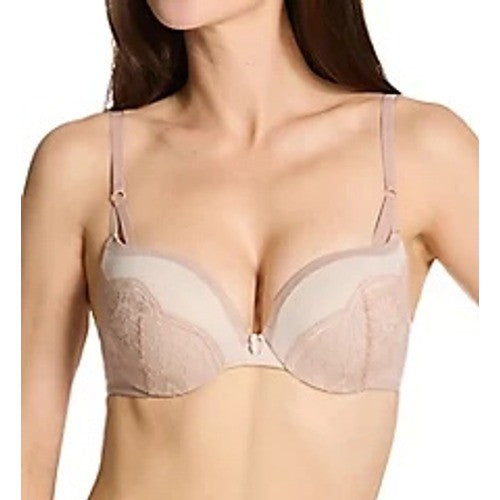 Maidenform Push-Up Bra Womens 32C Cream Stretch Lace Detail Underwire Padded