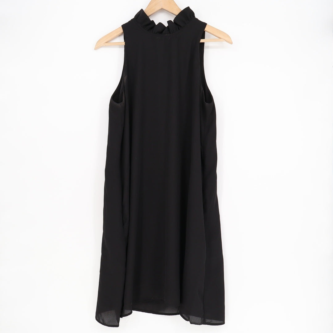 Gibson Black Sleeveless Ruffle High Neck Tie Back Shift Dress Womens Medium