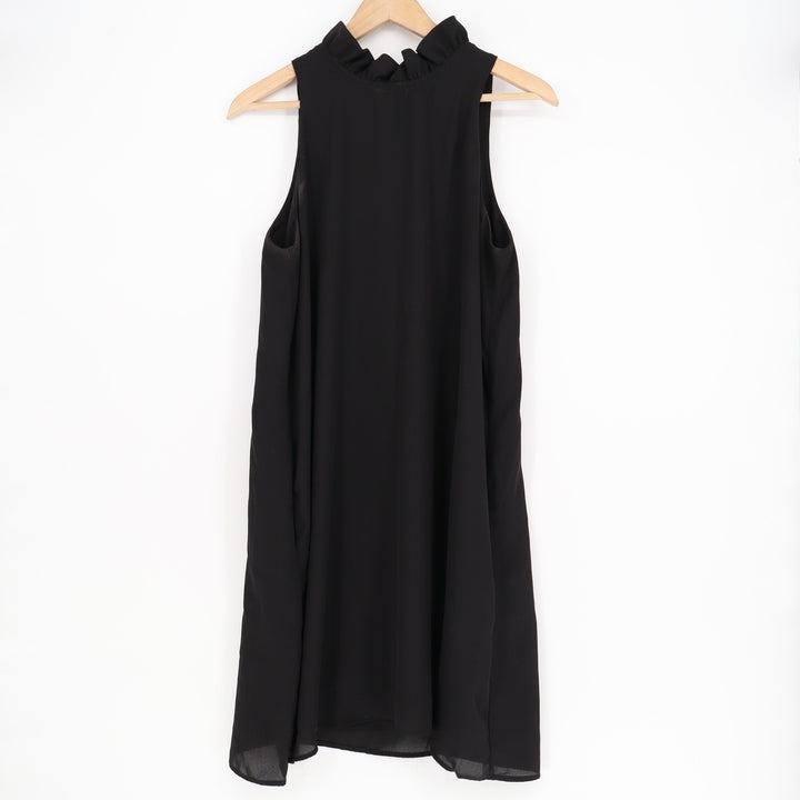 Gibson Black Sleeveless Ruffle High Neck Tie Back Shift Dress Womens Medium