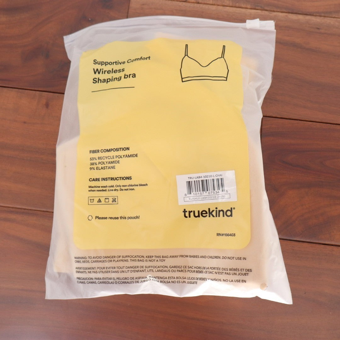 Truekind Supportive Comfort Wireless Shaping Bra Large Beige Stretch Seamless