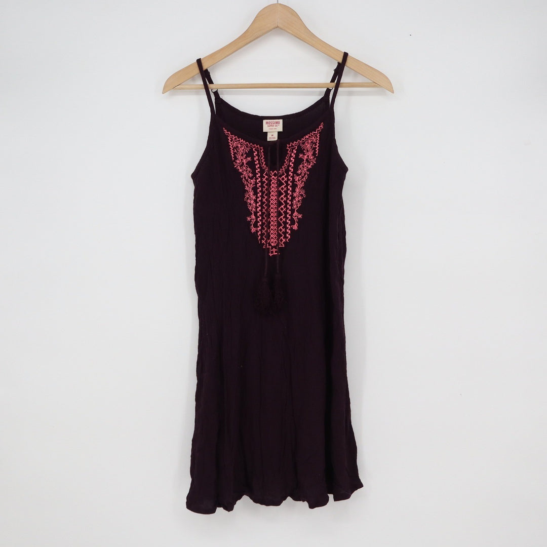 Mossimo Supply Co Womens Plum Purple Embroidered Boho Tassel Sundress Size M