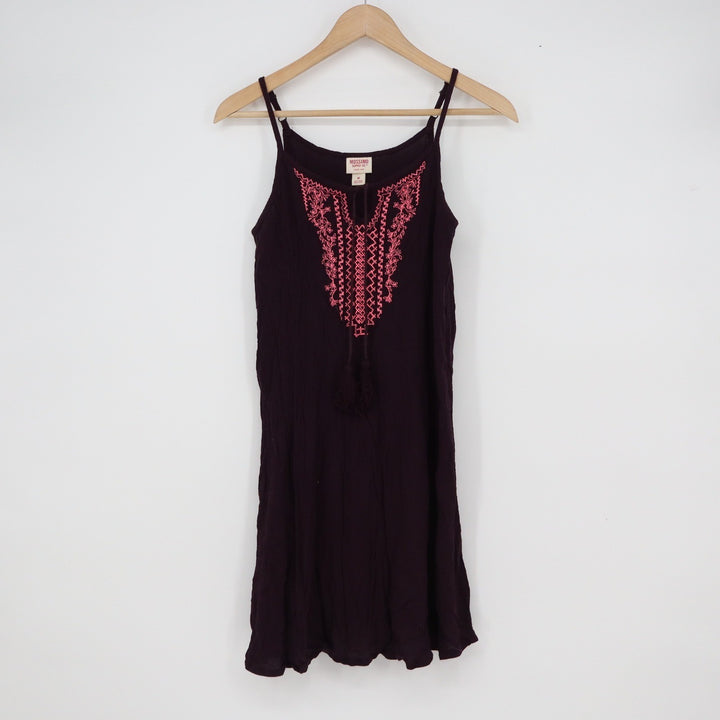 Mossimo Supply Co Womens Plum Purple Embroidered Boho Tassel Sundress Size M