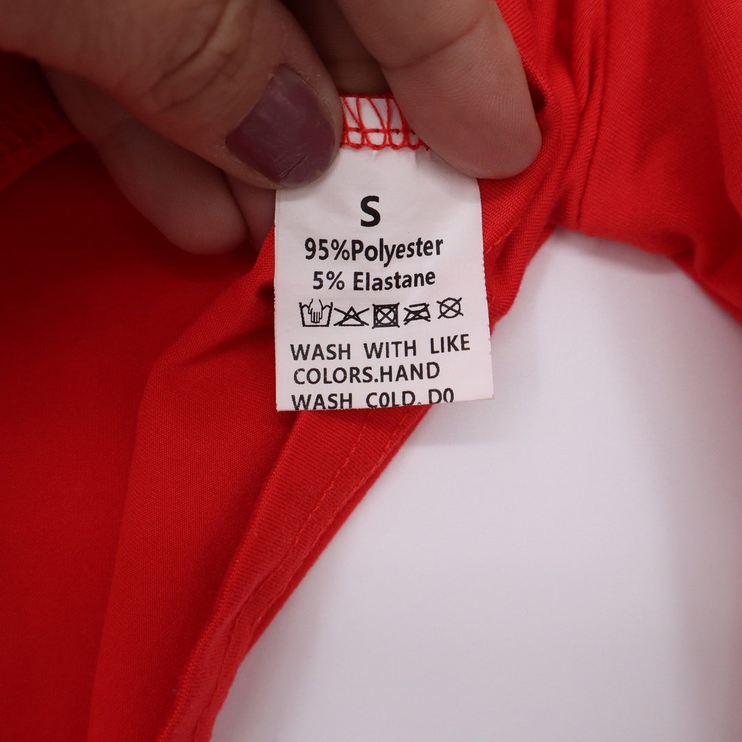 Red Mock Neck Long Sleeve Crop Top Slim Fit Athletic Minimalist Small