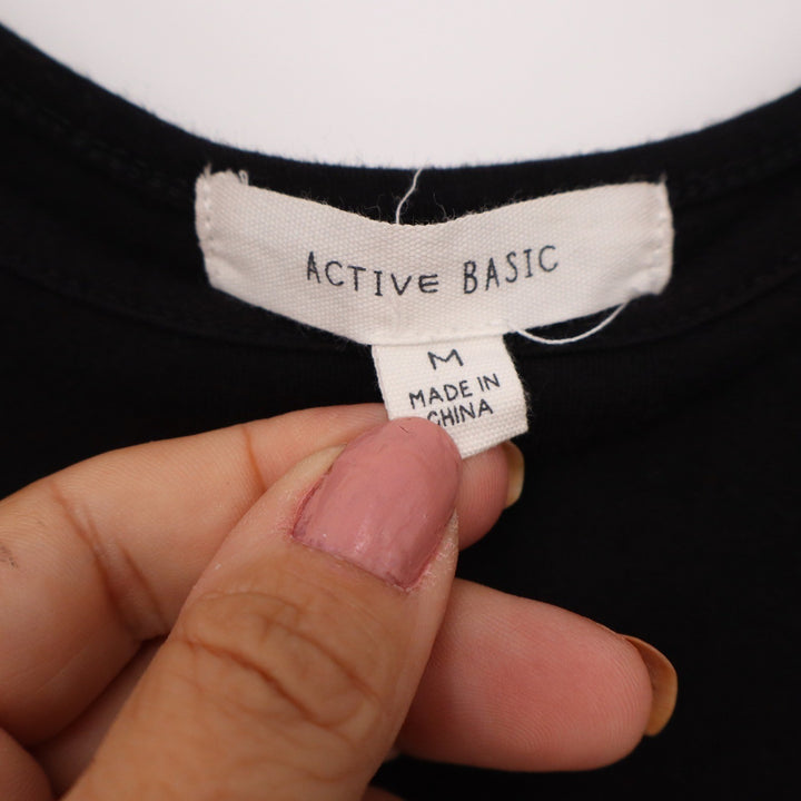 Active Basic Womens Black Short Sleeve Scoop Neck Bodysuit Size M