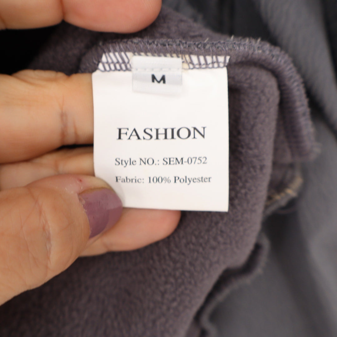 Fashion Gray Neon Green Ruched Sleeve Fleece Zip Up Jacket Medium