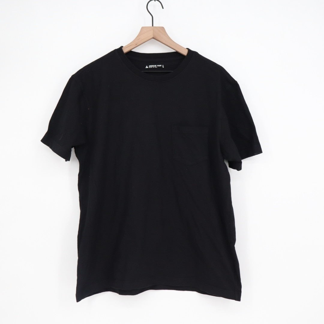 American Giant T-Shirt Mens L Black Cotton Front Pocket Crew Neck Short Sleeve