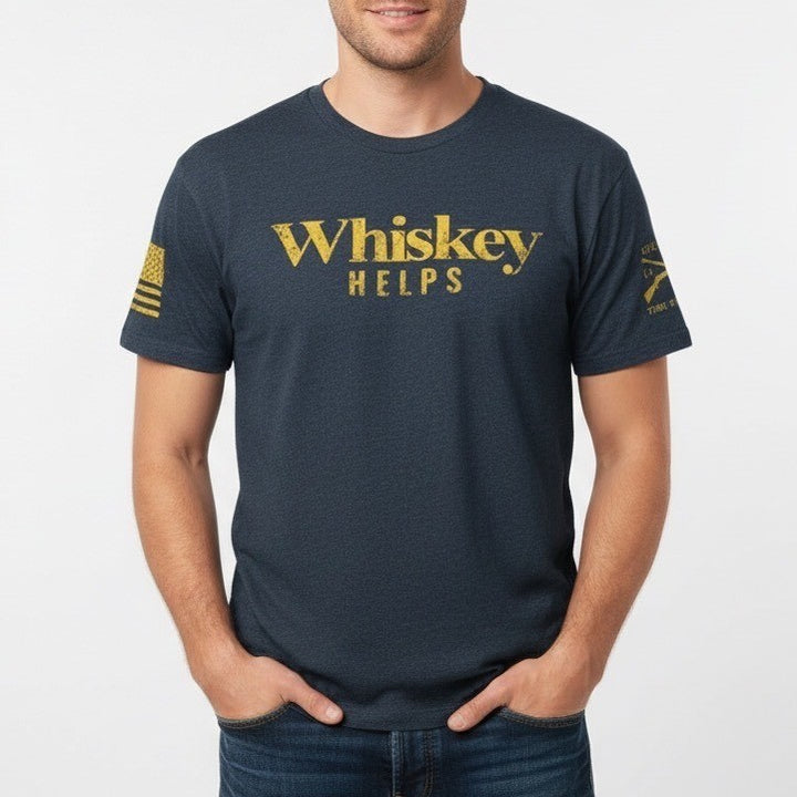 Grunt Style Whiskey Helps T-Shirt Mens Medium Midnight Navy Cotton Crew Neck