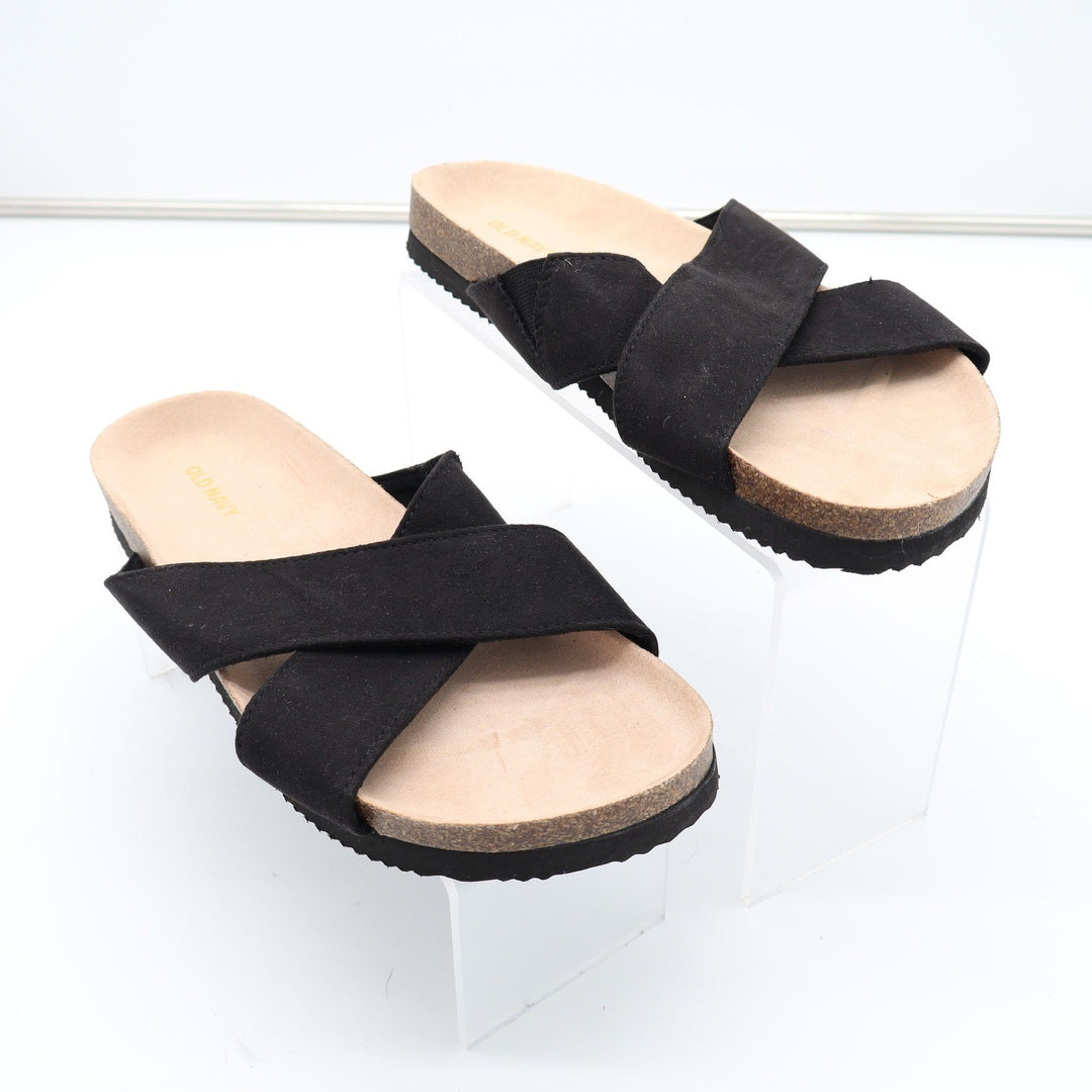 Old Navy Womens Blackjack Black Crisscross Faux Suede Cork Slide Sandals Size 8