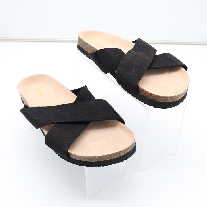 Old Navy Womens Blackjack Black Crisscross Faux Suede Cork Slide Sandals Size 8