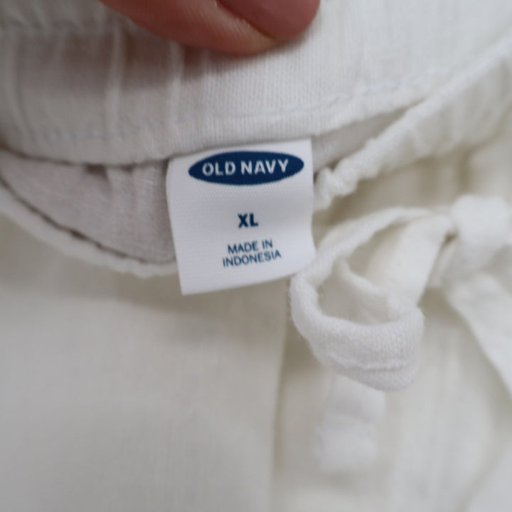 Old Navy Womens XL Cream Linen Blend Pull On Elastic Waist Drawstring Shorts NEW