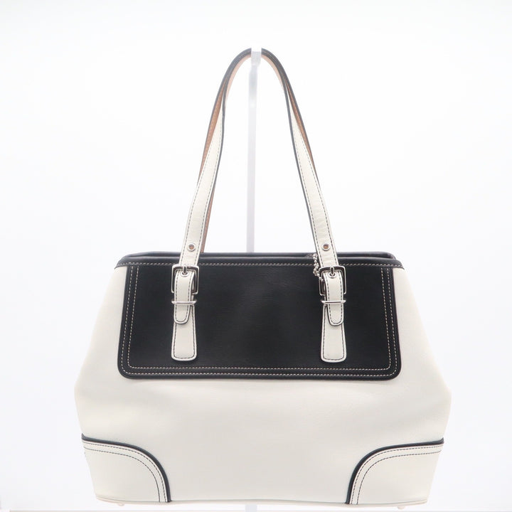 Coach Hamptons Black White Leather Colorblock Tote Shoulder Bag Buckle Detail
