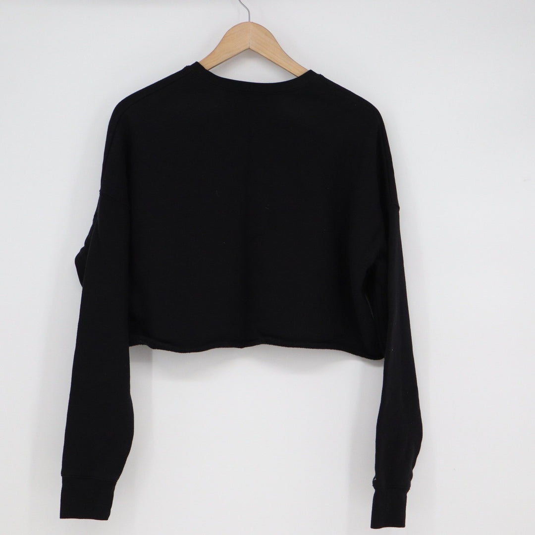 Philadelphia 76ers Womens Black Cropped Sweatshirt Raw Hem NBA Pullover L