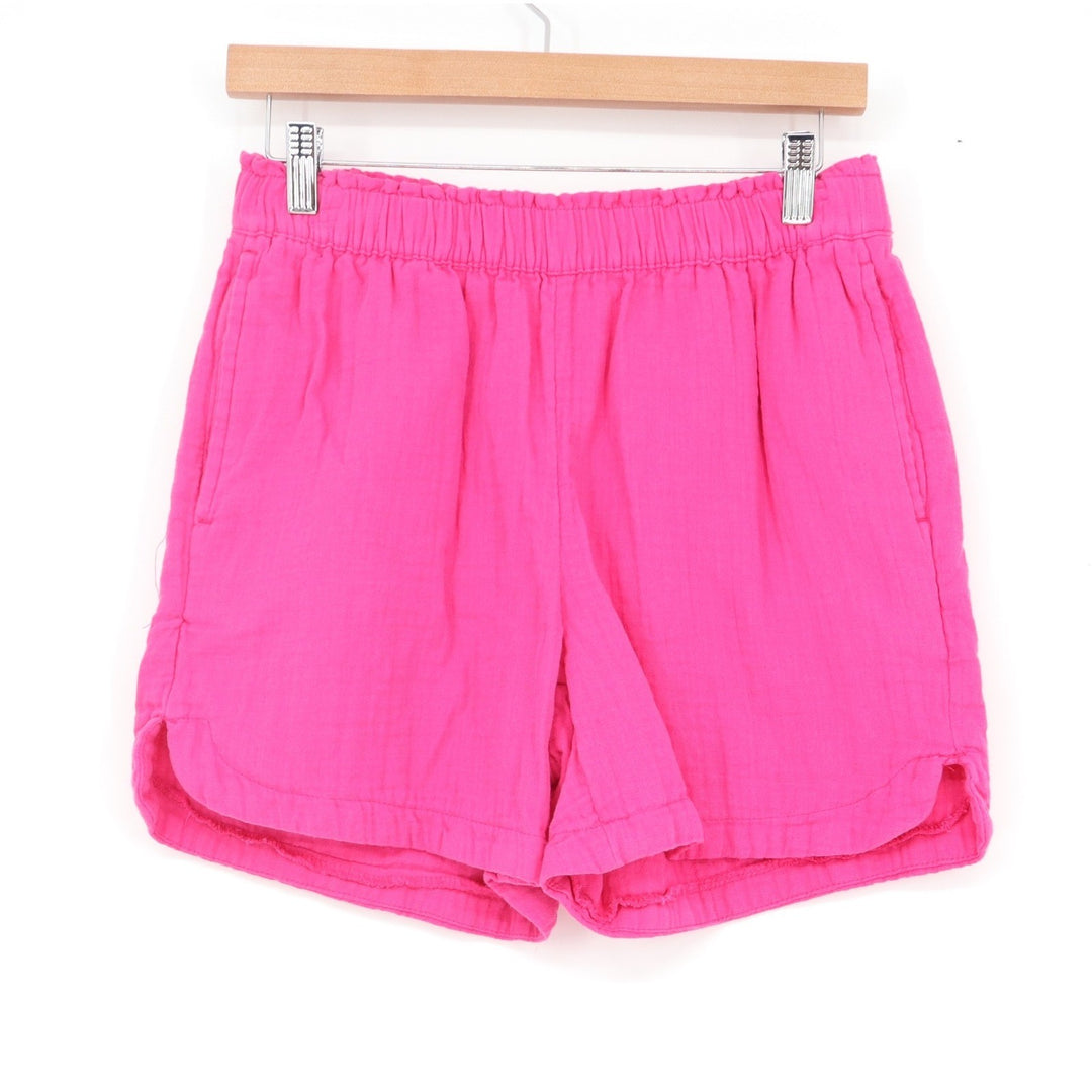 Hot Pink Cotton Gauze Elastic Waist Relaxed Casual Shorts Womens Small