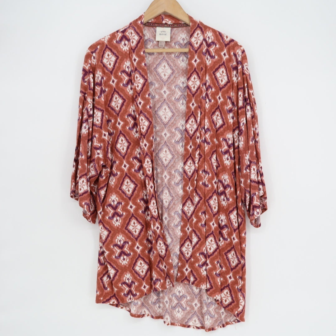 Knox Rose Cardigan Sweater Womens XS/S Multicolor Printed Stretch Open Front