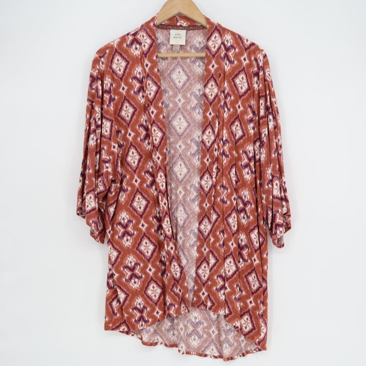 Knox Rose Cardigan Sweater Womens XS/S Multicolor Printed Stretch Open Front