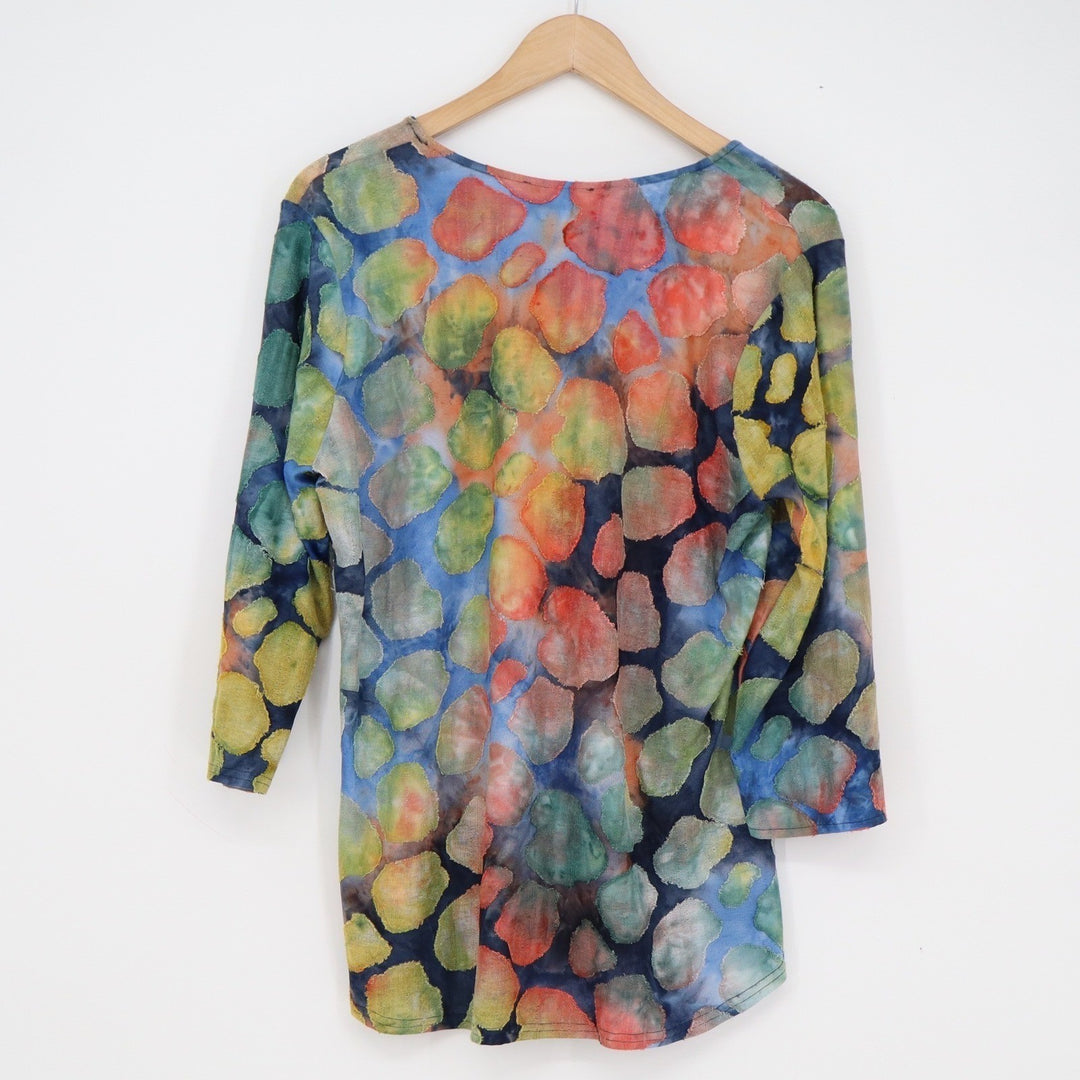 Peck & Peck XL Multi Color Abstract Dot Watercolor 3/4 Sleeve Blouse Top USA