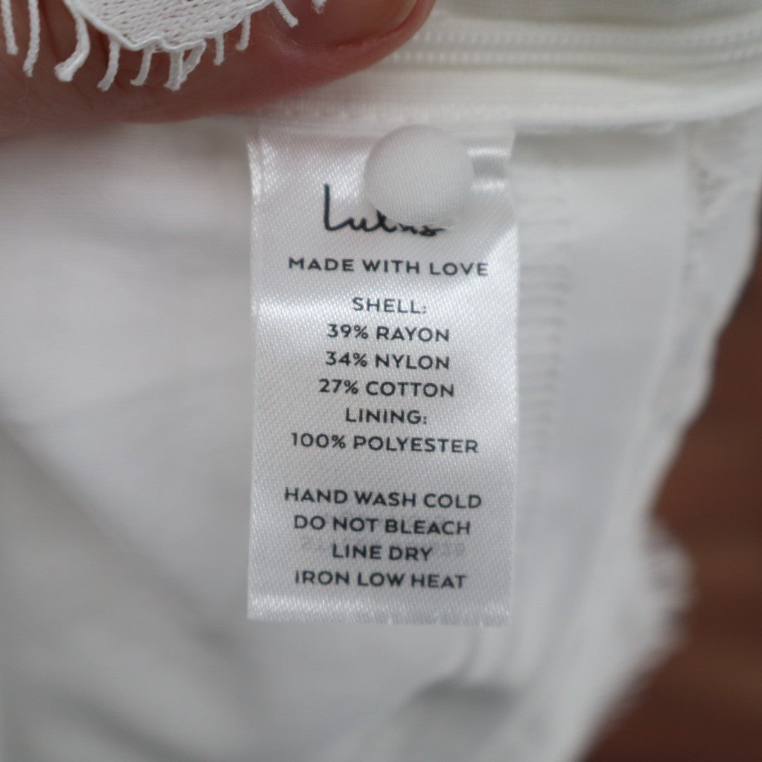 Lulus Heavenly Promise Crop Top Womens Medium White Sheer Lace Detail Round Neck