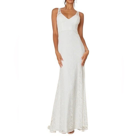 Lulus Beloved Eternity Maxi Dress Womens 2XL White Nylon Lace Detail Sleeveless