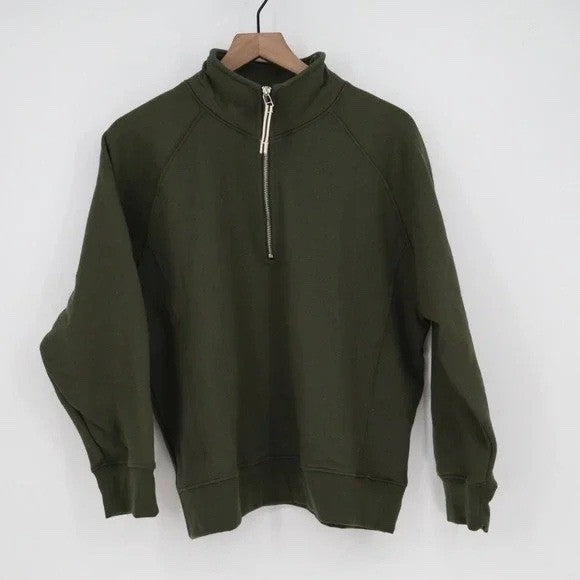 American Giant Midweight Sweatshirt Womens M Olive Cotton Half Zip Fleece Lined