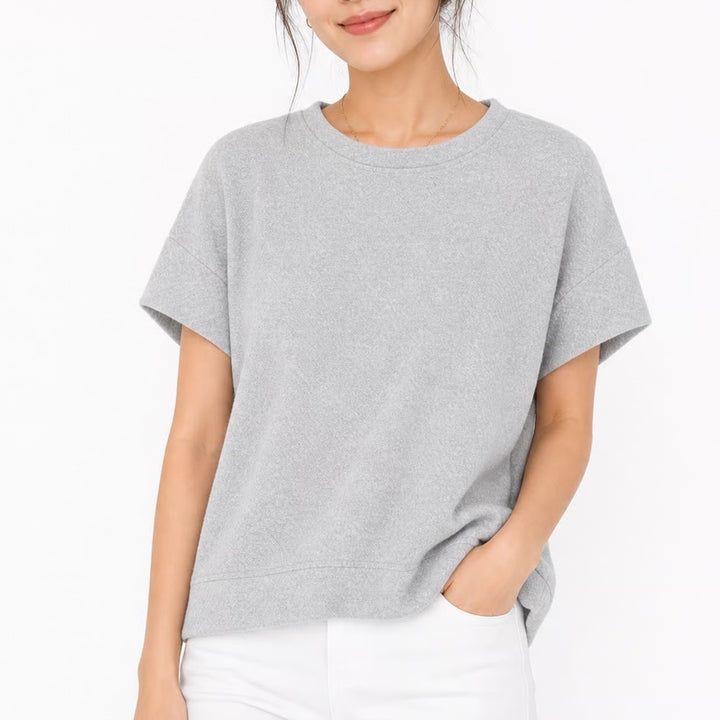 Creation Concept Womens Heather Grey Textured Boxy Short Sleeve Top Large 7005