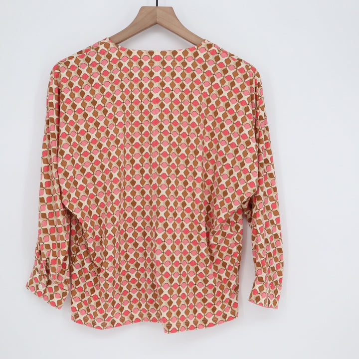 J.McLaughlin Pink Geometric Diamond Print Button Front V-Neck Blouse Small