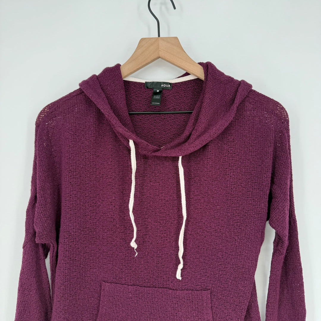 AQUA Burgundy Knit Pullover Hoodie Lightweight Casual Drawstring Pocket XS