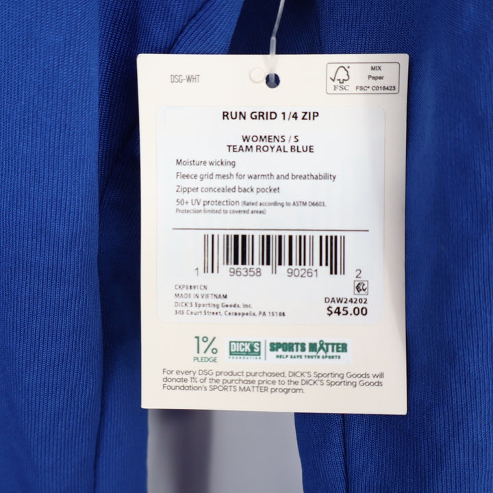 DSG Womens Run Grid 1/4 Zip Pullover Team Royal Blue S Moisture Wicking