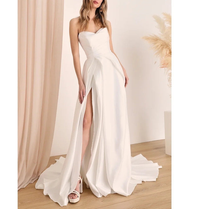 Lulus Lifetime of Love A-Line Gown Dress Womens 4 White Strapless Front Slit