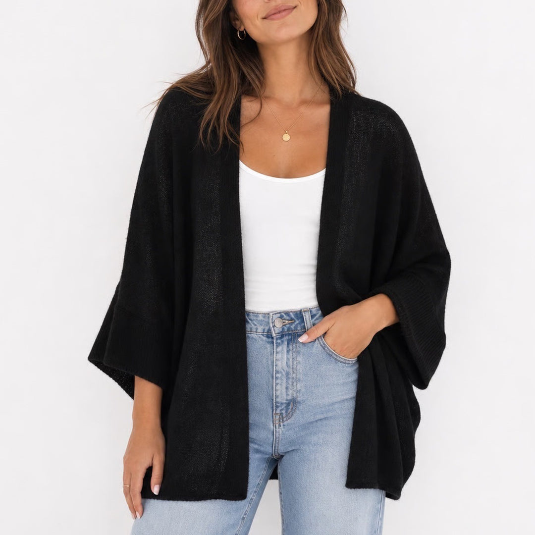 Venus Black Open Front Batwing Cardigan Sweater Small Lightweight Knit