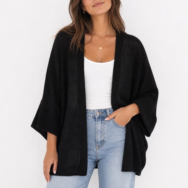Venus Black Open Front Batwing Cardigan Sweater Small Lightweight Knit