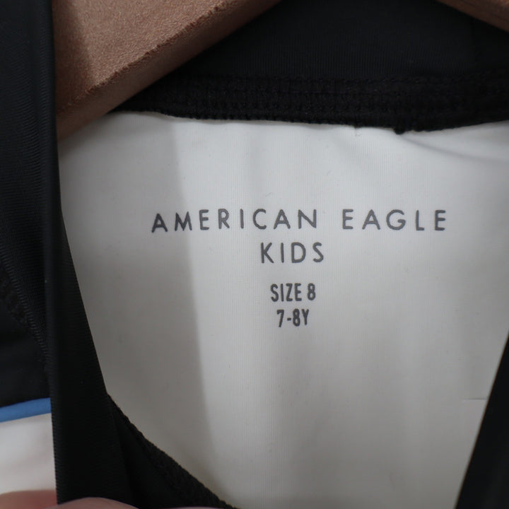 American Eagle Kids Rash Guard Size 8 White Black AEUSA Swim Shirt Short Sleeve