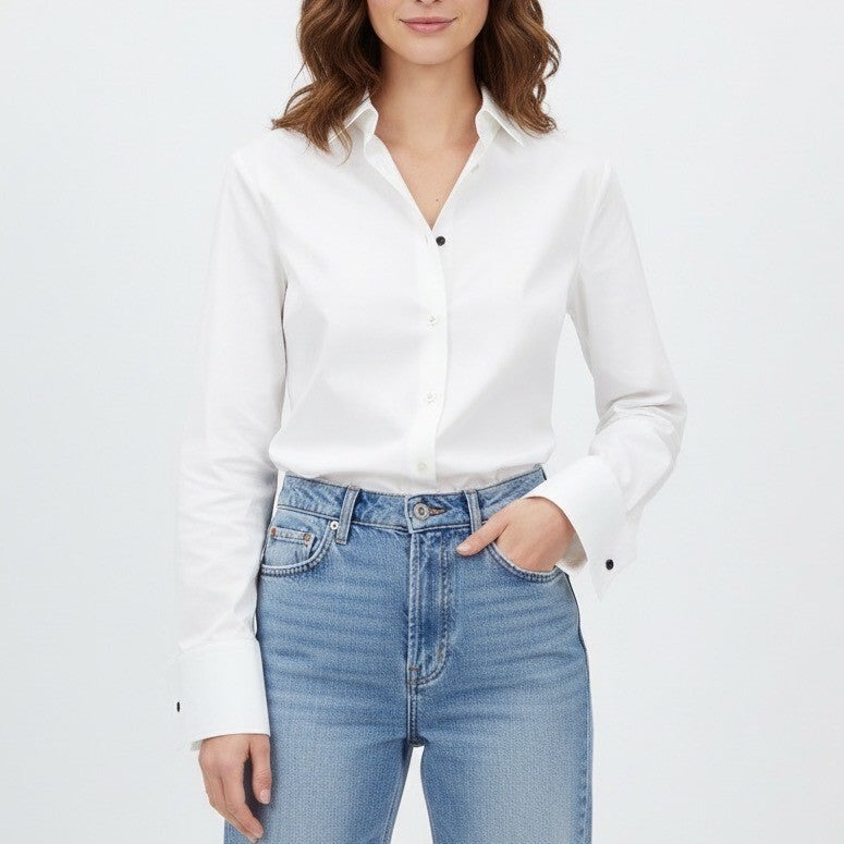 Zara Shirt Mens Large Off White Stretch Superslim Fit Long Sleeve Button Up