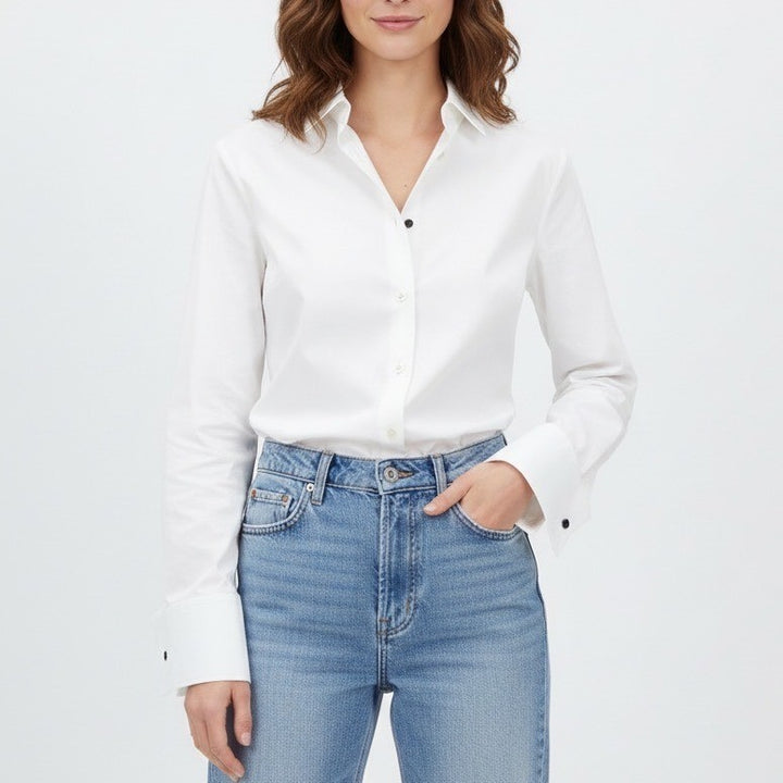 Zara Shirt Mens Large Off White Stretch Superslim Fit Long Sleeve Button Up