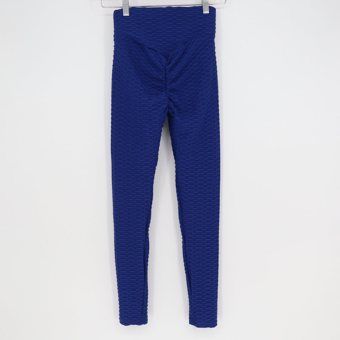 Unbranded Honeycomb Textured Scrunch Butt Leggings Royal Blue High Waist Small