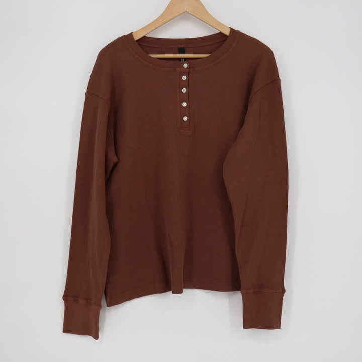 American Giant Women's Thermal Henley Soft Slit Size L Made In USA