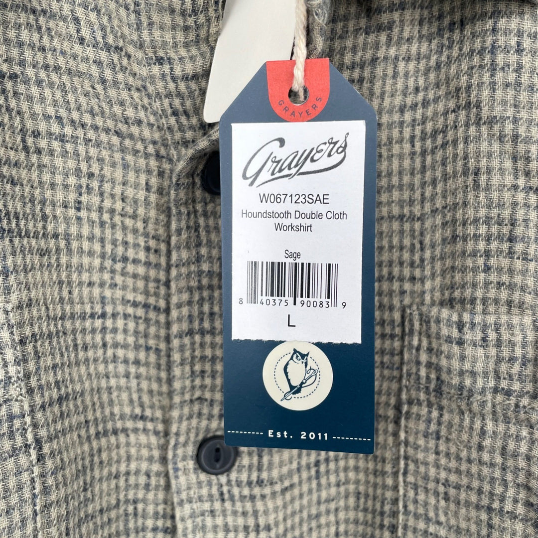 Grayers Clothiers Houndstooth Double Cloth Workshirt Sage Green Men's L