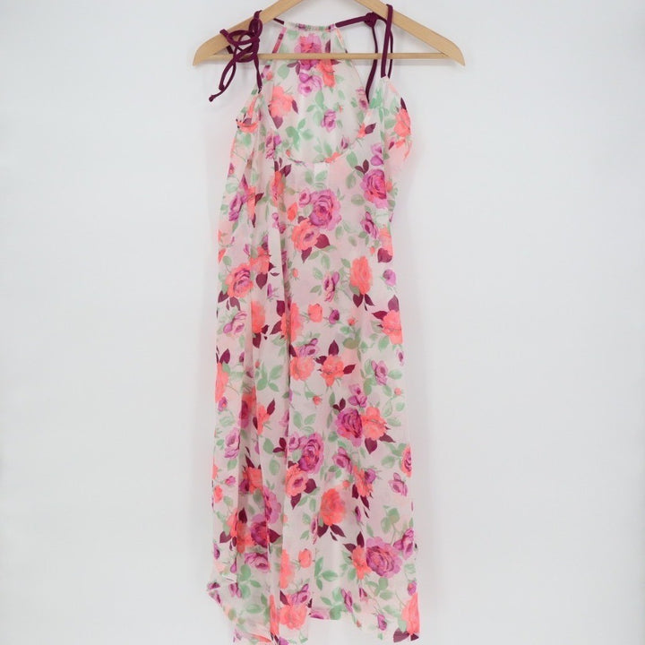 Betsey Johnson Dress Womens Small White Floral Sheer Halter Neck High-Low Hem