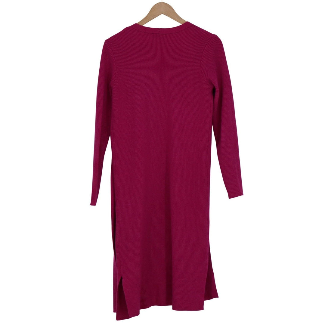 VICI Fuchsia Pink Ribbed Longline Open Front Cardigan Side Slits Large