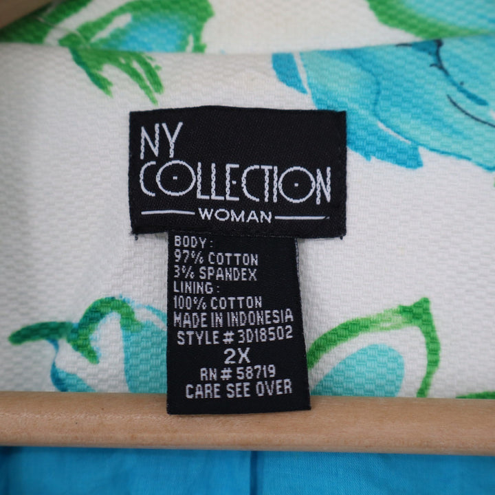 NY Collection Woman Floral Blazer Green Blue Tie Front Plus Size 2X