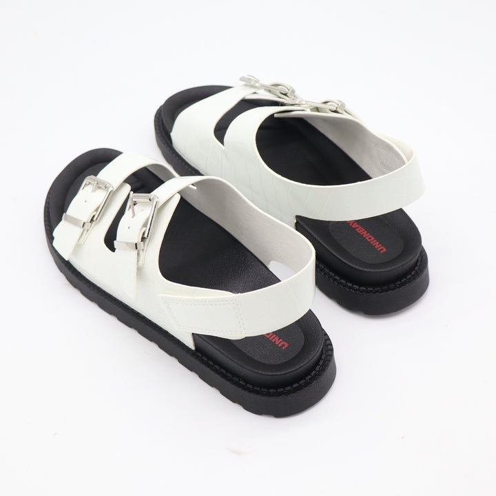 Unionbay Vega White Croc Embossed Double Buckle Slingback Sandals U4VEG20 9M