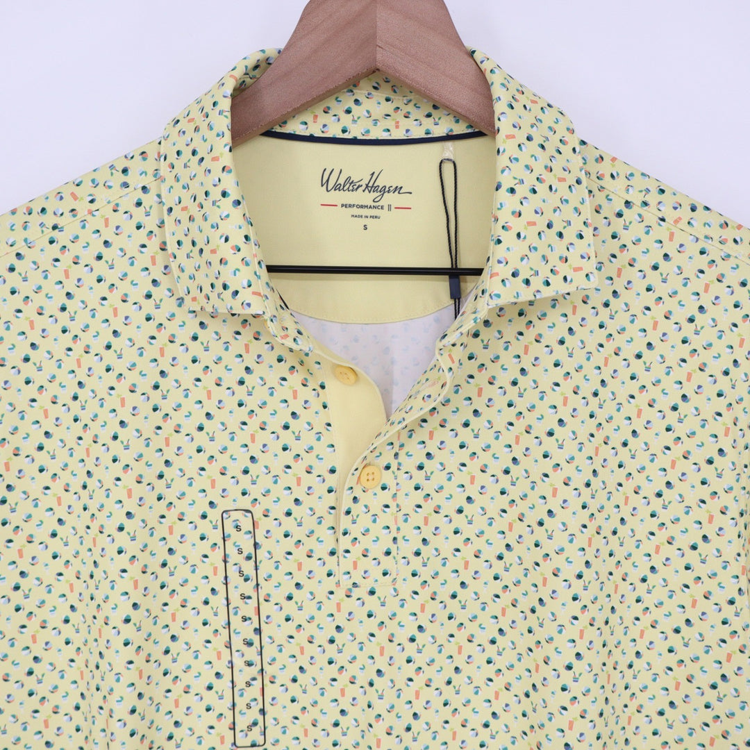 Walter Hagen Mens Performance 11 Golf Polo Shirt Yellow Beach Ball Cocktail S