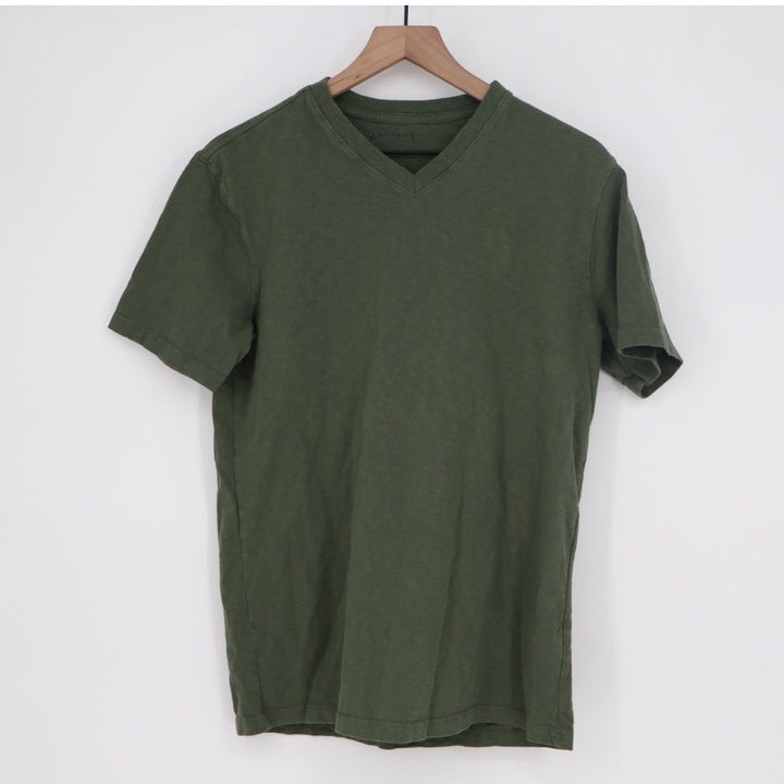American Giant Mens V Neck T Shirt Green Cotton Made in USA Size Small