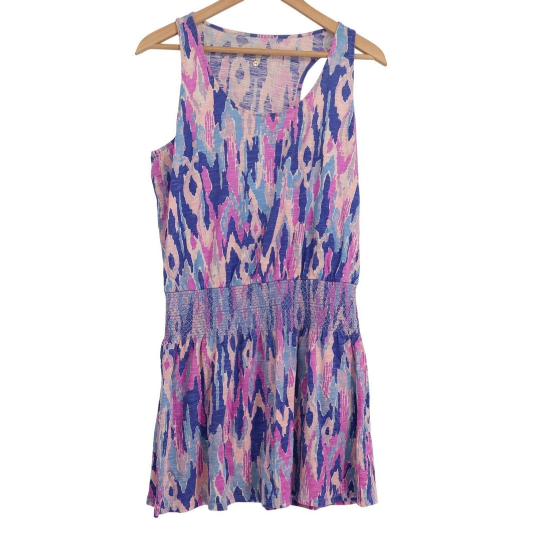 Lilly Pulitzer Tideline Tank Dress Womens Medium Multi Tie-Dye Cotton Smocked