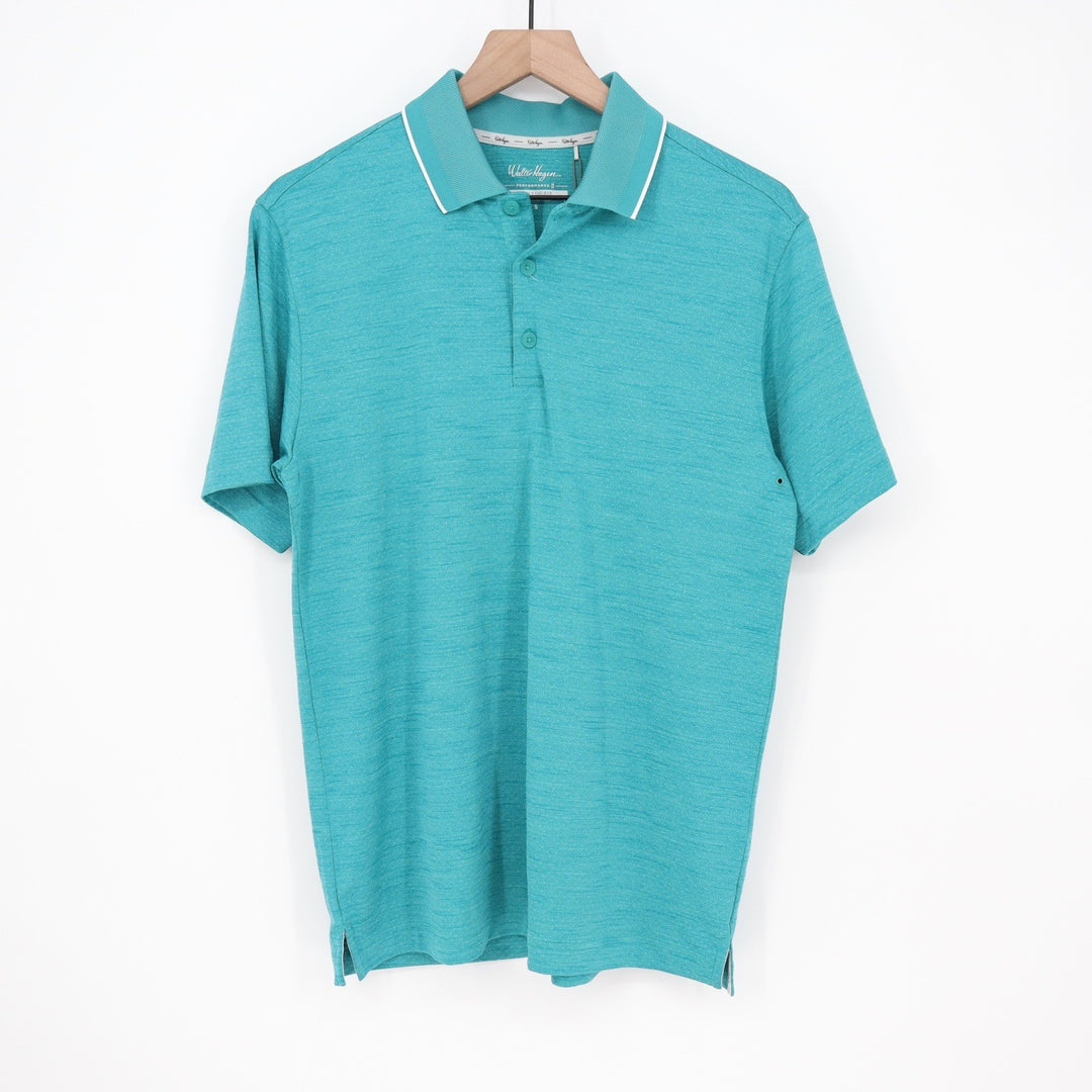 Walter Hagen Mens P11 Birdseye Polo Shirt Aqua Blue Heather Athletic Fit S